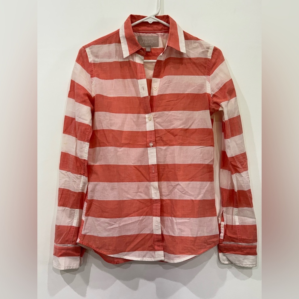 Banana Republic Women’s Red and White Striped Button-Up Shirt, Size XS